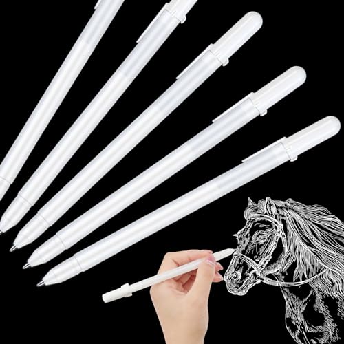 Vicloon Stylos Gel Blanc,5pcs Stylo Blanc pour Papier Fin pour Artiste avec Encre Permanente et Durable pour Dessin Artistique Croquis et illustration