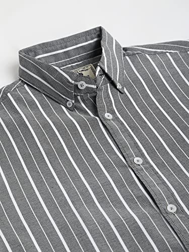 Image of Dennis Lingo Men's Striped Slim Fit Oxford Cotton Casual Shirt with Button Down Collar & Full Sleeves