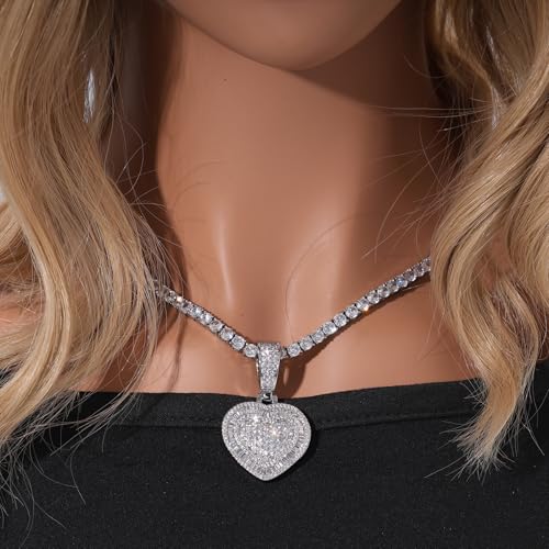 Lulu Mel Silver Heart Necklace 14K Gold Plated Heart Pendant Cubic Zirconia Necklace for Women Men, Iced Out Love Necklace Jewelry Gift Valentine's Day/Mother's Day/Christmas/Anniversary/Birthday Gift2