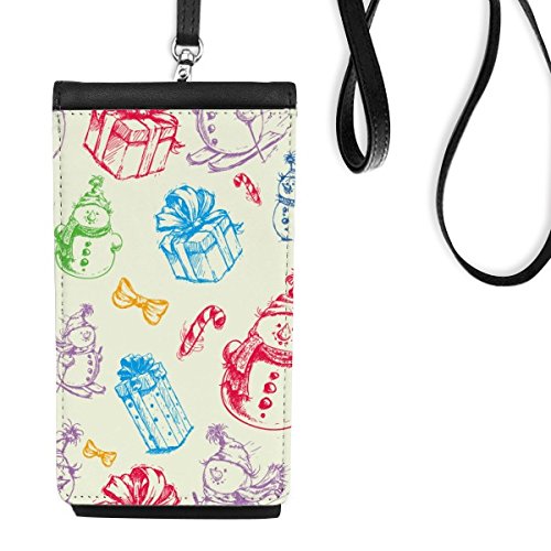 Portefeuille téléphone Noël noir suspendu avec illustration bonhomme de neige