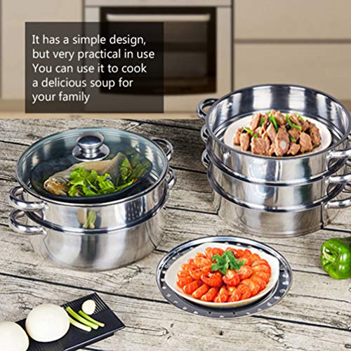 Foto von Cabilock Dampfkocher Dampfgarer stapelbar Dampfkochtopf Edelstahl Dämpfer mit Glasdeckel 3 Etagen Kochtopf Suppentopf Gemüse-/ Kartoffeldämpfer 28 cm