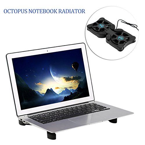 Ventoinhas duplas USB Mini Portátil Polvo Notebook Cooler para Laptop de 14 polegadas com Luz LED
