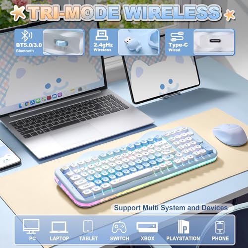 Image of YUNZII C98 Wireless Mechanical Keyboard with Number Pad,98 Key BT5.0 /2.4G /USB-C Hot Swap Gasket Mount with PBT MOA Keycaps,Custom RGB,Cute Cake Keyboard for Win /Mac (Blue, Milk V2 Linear Switch)