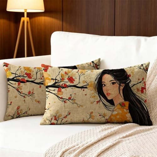 Housse de coussin extérieur imperméable 50x90cm beige grand format anti-taches