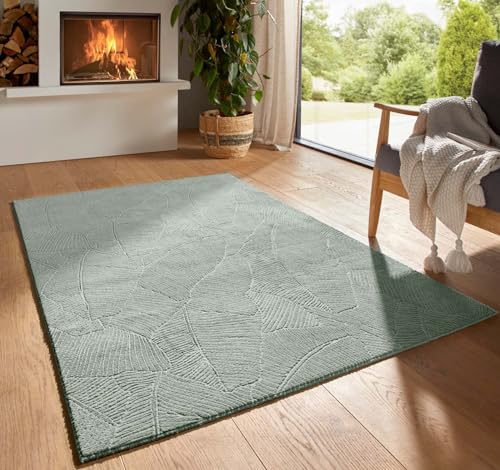 Taracarpet Kurzflor Boho Skandi Polyester Teppich in 3D Optik waschbar, pflegeleicht und robust ideal fürs Wohnzimmer, Schlafzimmer und Kinderzimmer auch als Badematte Grün Blätter 160x230 cm Taracarpet Kurzflor Boho Skandi Polyester Teppich in 3D Optik waschbar, pflegeleicht und robust ideal fürs Wohnzimmer, Schlafzimmer und Kinderzimmer auch als Badematte Grün Blätter 160x230 cm