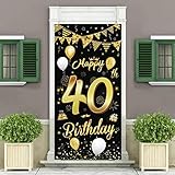 40.Geburtstagsfeier Dekorationen Banner Hintergrund,Schwarzes und Gold Dekoration für Männer und Frauen der 40.Geburtstagsfeier,wesentliche für 40.Geburtstagsfeier,185 × 90 cm (72.8 × 35.4 Zoll)