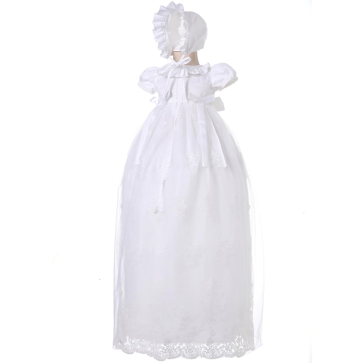 Vestido de bautizo para bebé y niña, con bordado floral, con capó