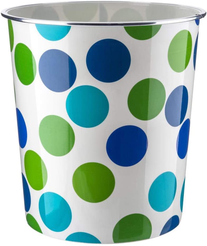 Homeshopa Plastic Waste Paper Basket Bin, Round Wastebasket Trash Can, Lightweight Recycling Rubbish Bin for Home Office Kitchen Bedroom, Garbage Container Dustbin, 7.7Litre (Blue & Green Polka Dot)