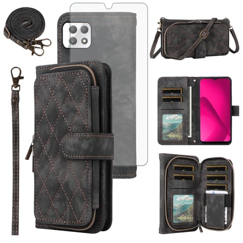 Protection T-Mobile Revvl 7 5G intégrale en verre trempé et portefeuille zippé