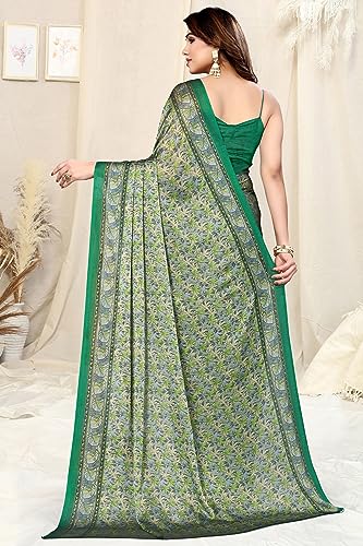 MIRCHI FASHION Women's Stylish Chiffon Leaf and Floral Printed Saree with Blouse Piece