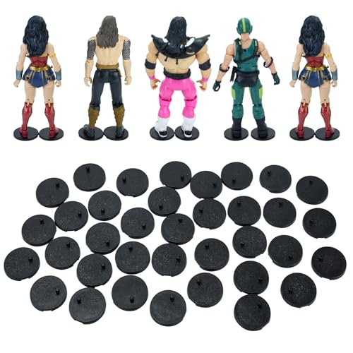 SIXPOINTS 36 Pieces Black Round Plastic Figure Display Holder Base ,6 inch Model Support Stands Compatible with 1/12 Marvel Legends /DC/ GI Joe/ MOTU Figure Toy (36Pcs Round(Black))
