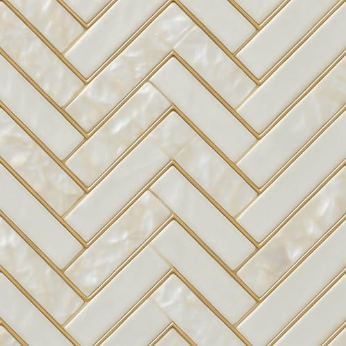 HOMETITUTE 20Pcs White Pearl Herringbone Tile Stickers Peel and Stick Decorative Tiles Waterproof Removable Sticker Tiles Backsplash Decals Kitchen Bathroom Fireplace Stair Riser Wall 4x4 Inch(not 3D)
