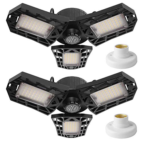 2-Pack LED Garage Lights 60W - 6500K Garage Lights Ceiling LED, 6000LM Deformable LED Garage Lighting Fixture, Shop Light with Adjustable Multi-Position Panels, LED Glow Light for Garage, Workshop