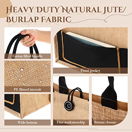 16 Pieces Jute Burlap Totes Jute Tote Bags Reusable Burlap Bags With Handles For Wedding Shopping, 11.8 X 7.87 X 5.5 Inches (Black) #TOP2