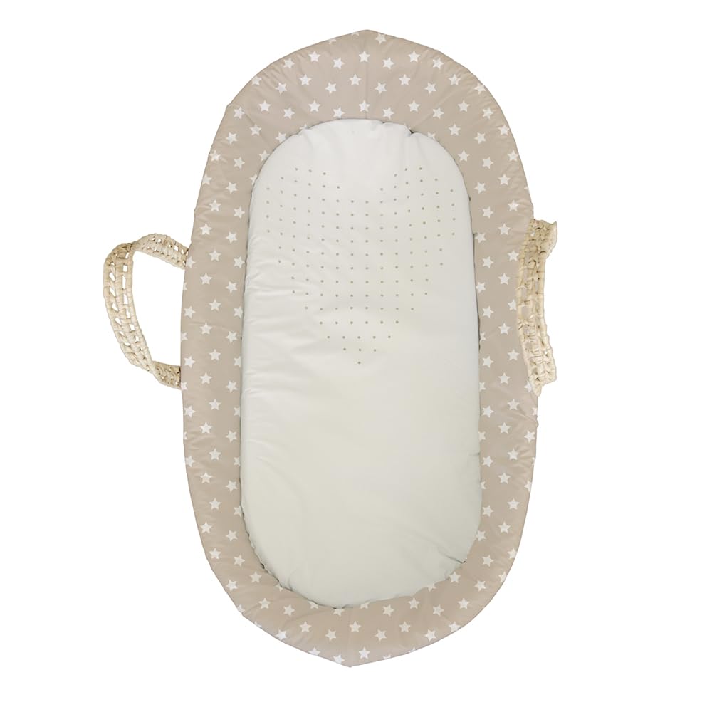 Tanuki Moisés de Mimbre Natural para Bebé con Base de Madera - Hecho a Mano - Colchón Incluido - Estilo nórdico Cloe B Beige