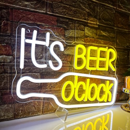 Image of Mutank It'S Beer O'Clock Neon Sign, Beer Neon Light USB Powered LED Dimmable, for Bar Game Room Nightclub Restaurant Beer Sign Men'S Cave Garage Court Decor(15.7 * 9.8 In)