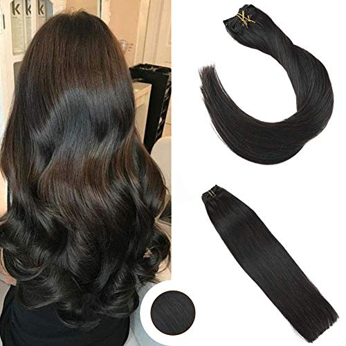 Natural Black Human Hair Extensions Clip in Hair Off Black Color #1B Cilp on Real Remy Human Hair Silky Straight Brazilian Hair 100g/7pcs Per Package