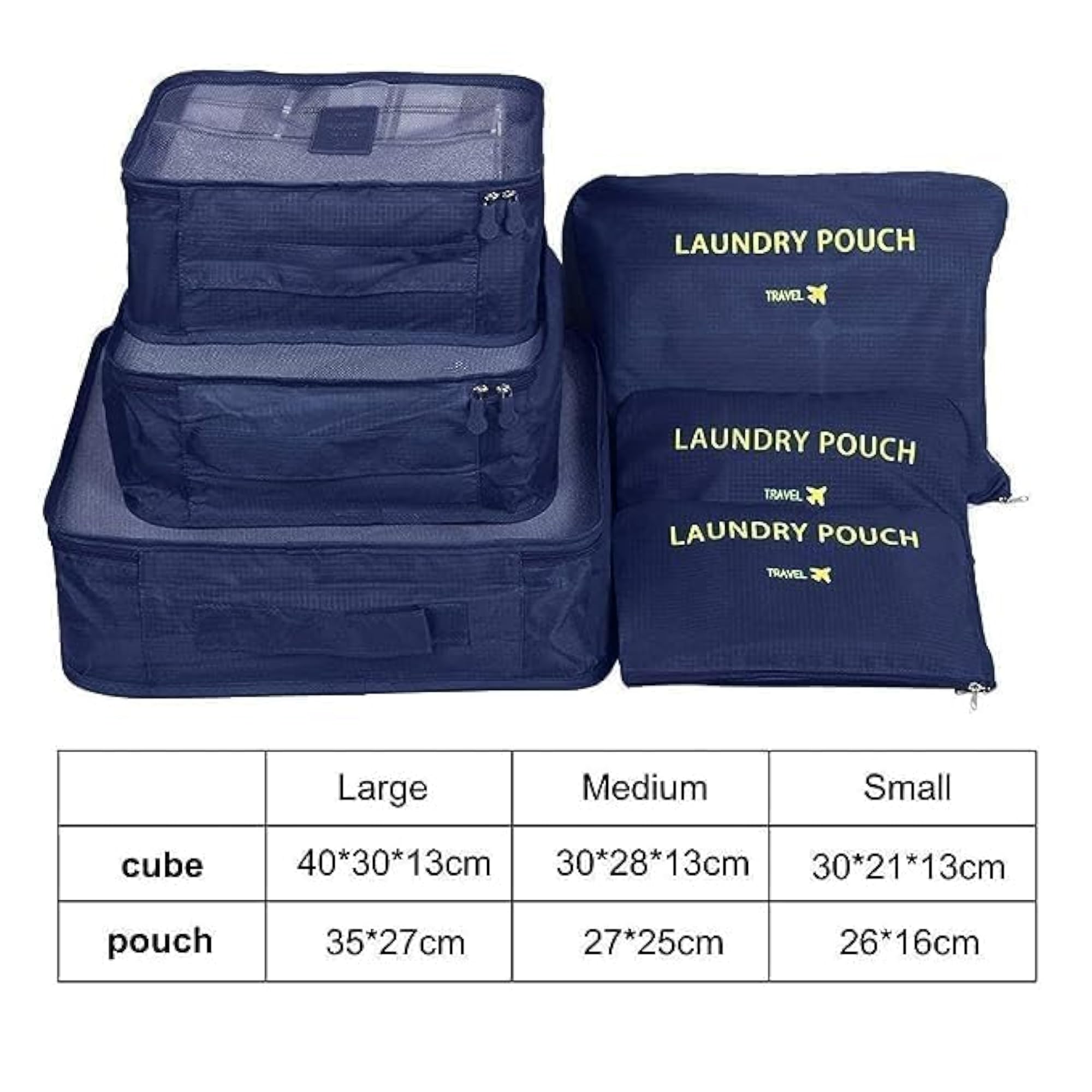 6 Pcs Travel Packing Organiser Bags, Navy Blue