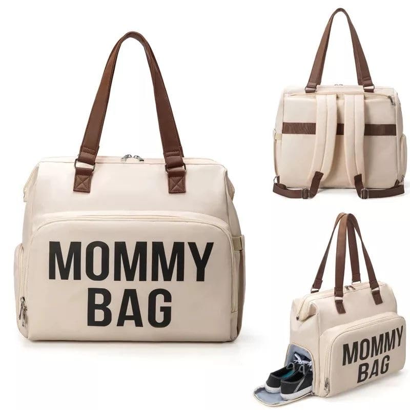 BERIO Mommy Bag bianco, borsa fasciatoio, maternità, zaino, borsa da viaggio, grande capacità, fasciatoio regolabile, borsa termica, passacavo, organizer per passeggino XXL, bianco, L