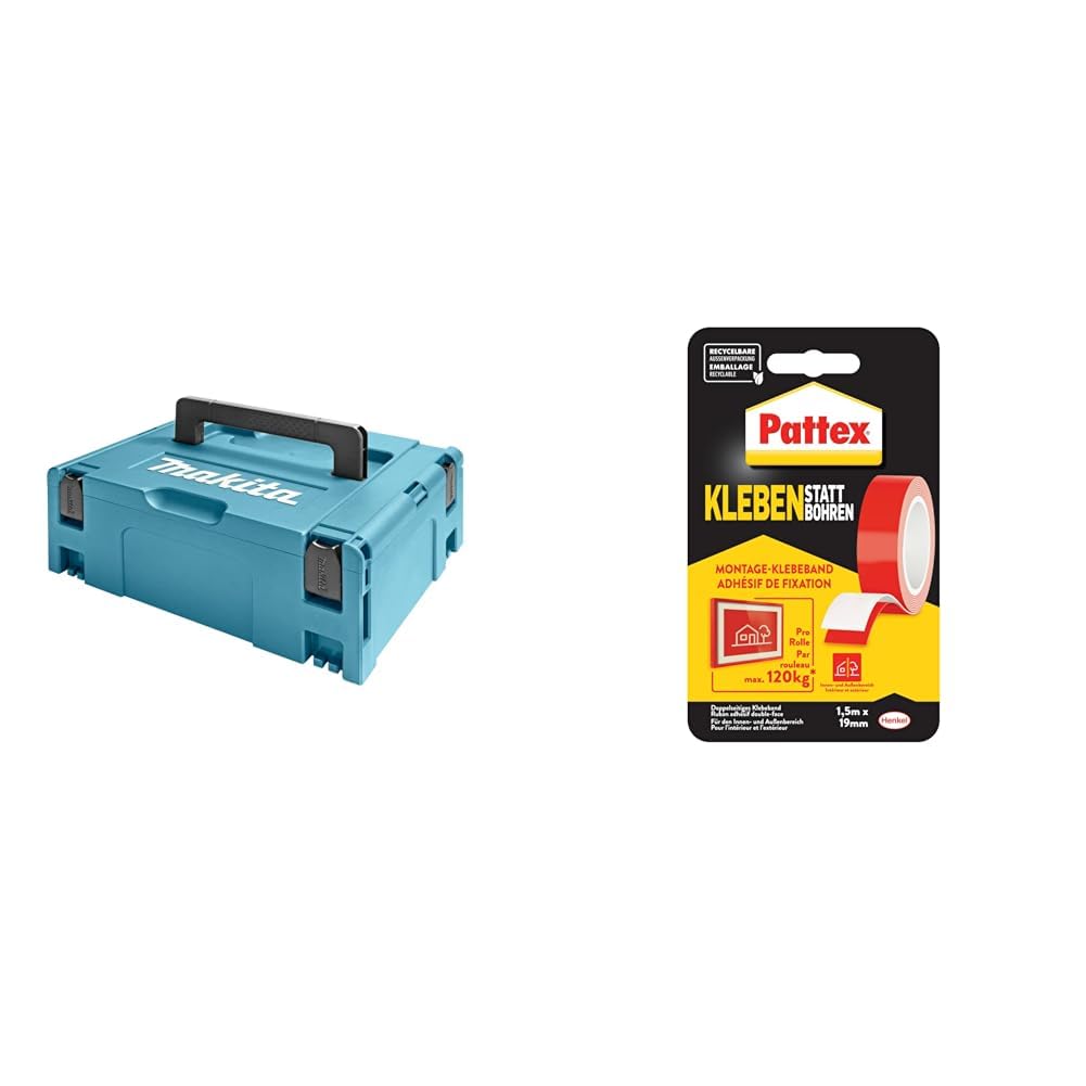 Makita 821550-0 Makpac Gr.2, Langlebig und Robust, 157 mm & Pattex Kleben statt Bohren Klebeband, extra starkes doppelseitiges Klebeband