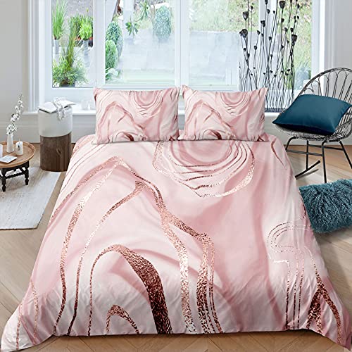 Andrui. Housse de Couette Marbre Ensemble de Literie Microfibre élégant avec Fermeture à Glissière avec Taies d'oreiller (Rose,200x200cm) Cover