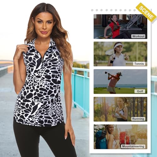 Image of Koscacy Women's Sleeveless Golf Tennis Polo Shirts Zip Up Dry Fit Workout Tank Tops Athletic Shirt
