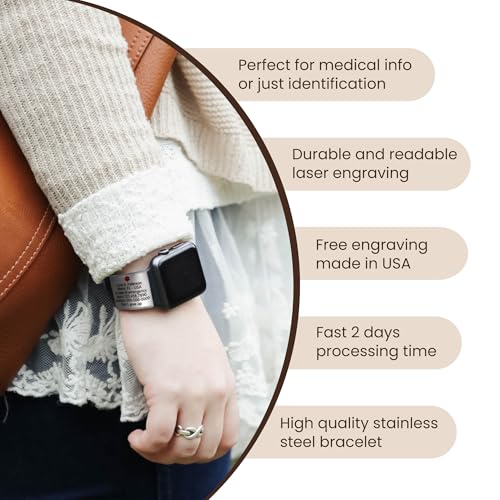 Alert ID Tag for watch band, laser engraved apple watch safety plate, fitness runners ID tag for sport smartwatch, medical tag for wrist band