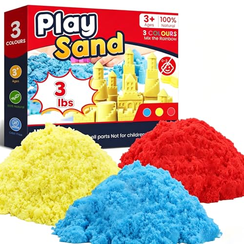 FURWEY 3lbs Play Sand Mixed Packaging of 3-Color Sensory Sand Suitable for Children to Shaping Squeezing and SculptingWithout Molds