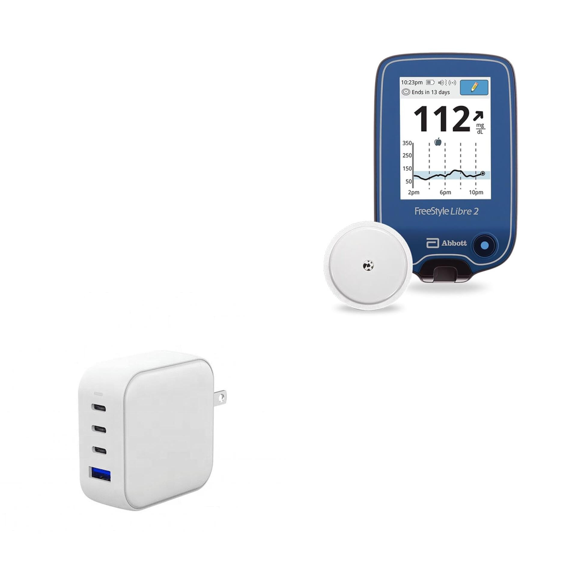 BoxWave Charger Compatible with Freestyle Libre 2 Reader - PD miniCube (100W), 100W 3 PD Port Wall Charger International - Winter White