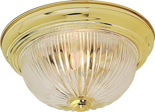 NUVO SF76/093 Three Light Flush Mount, Polished Brass/Clear Ribbed Glass