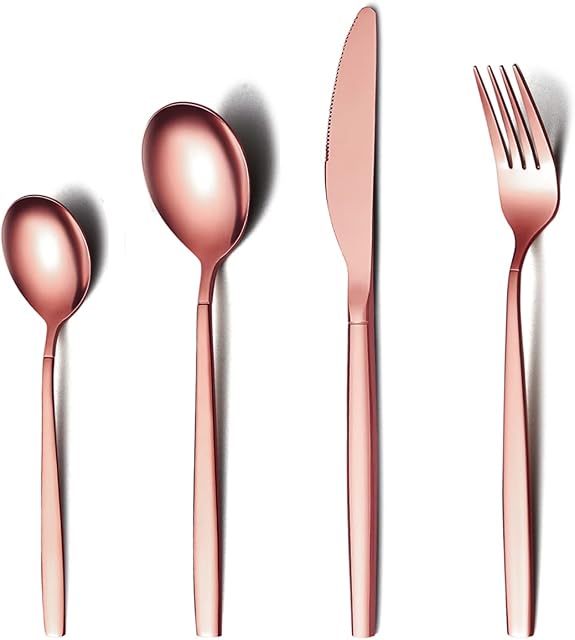 Amazon Brand - Eono Rose Gold Cutlery Set for 6 People, Stainless Steel Flatware Set, Tableware Silverware Set with Knife and Fork Sets, Mirror Polished and Dishwasher Safe - 24 Pieces