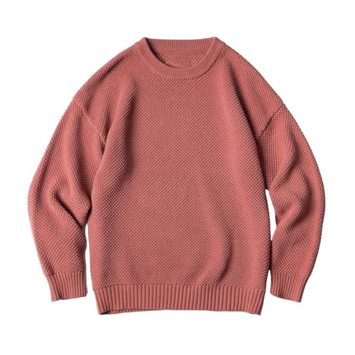 Men's Crewneck Sweaters Long Sleeve Waffle Knitted Pullover Casual Loose Fit Solid Sweater