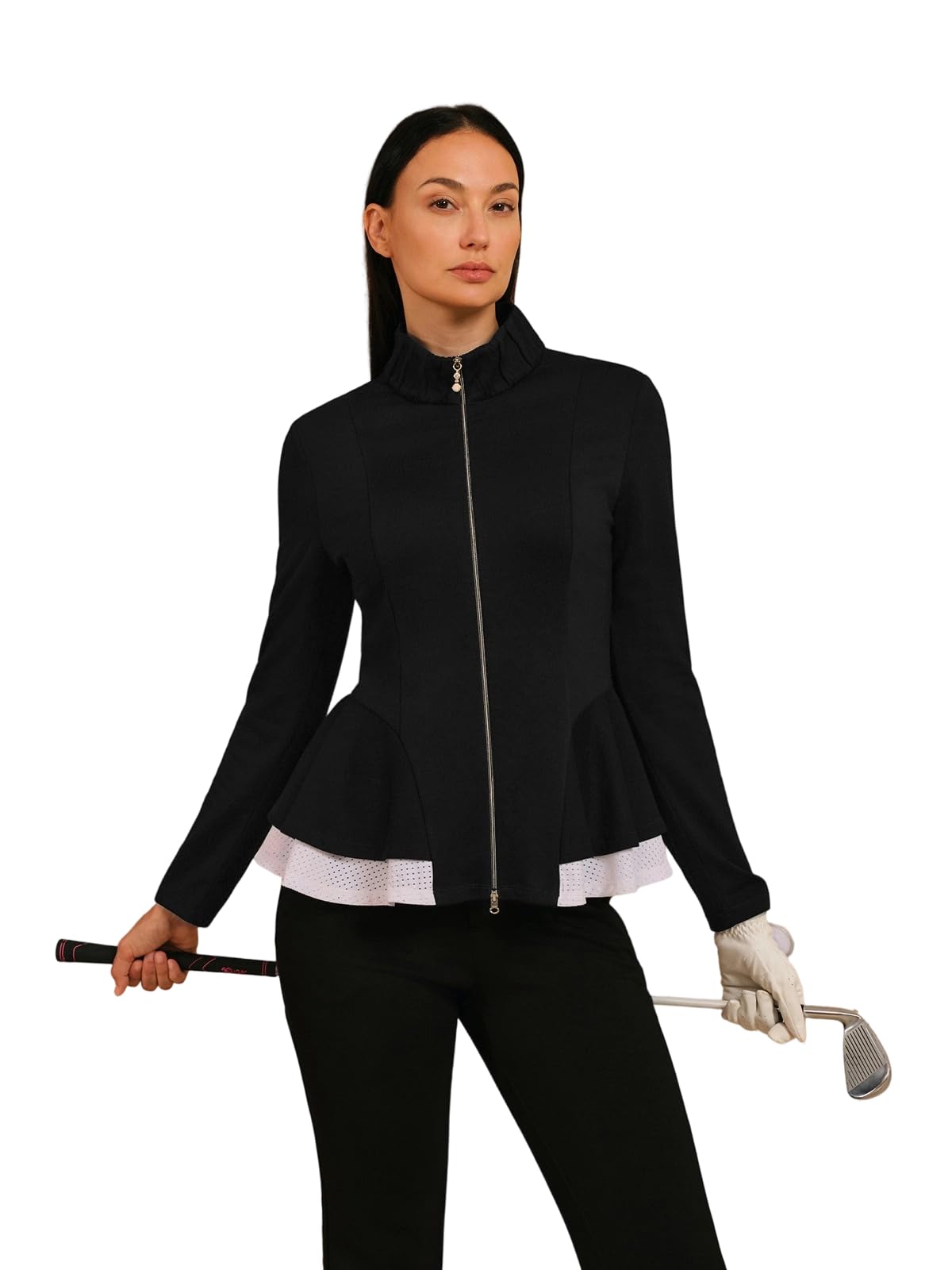 Photo 1 of ACEGOLFS Womens Ruffle Golf Jacket Lightweight Long Sleeve Athletic Jacket Women UPF 50+ Full Zip Ladies Workout Top Yoga Gym