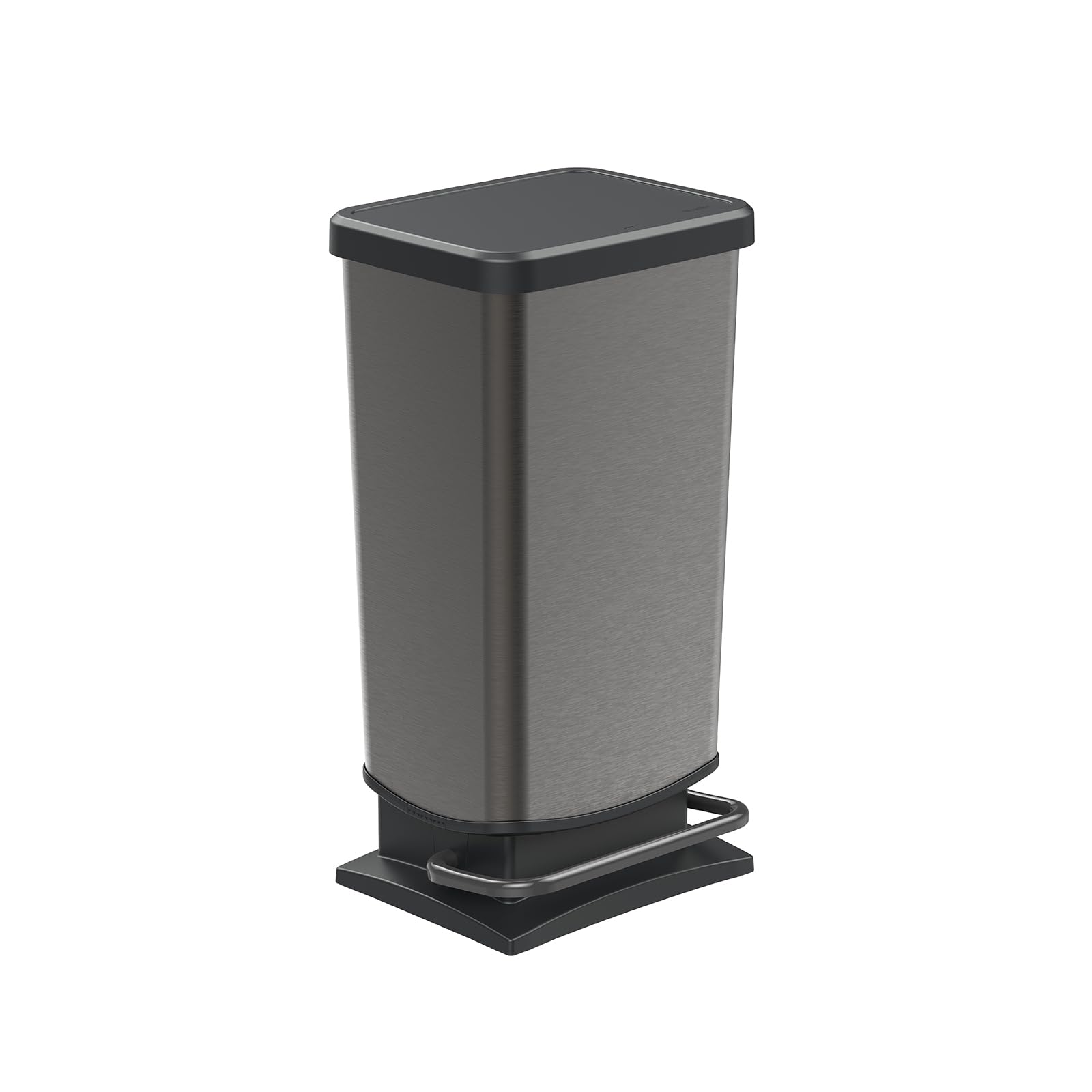 Rotho Paso Mülleimer mit Deckel 40l | Tretmülleimer in Edelstahloptik für Küche, Bad, Werkstatt | mit Soft-Close-Deckel für leises Schließen | breites Pedal | leicht zu reinigen | graphit metallic