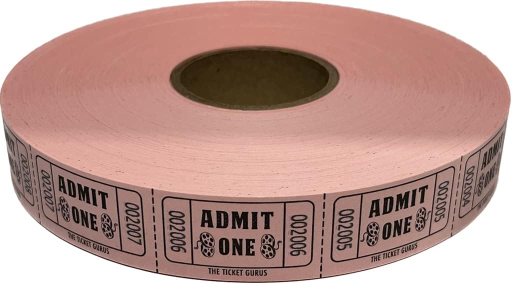 The Ticket Gurus-2000 Pink Admit One Single Roll Consecutively Numbered Raffle Tickets