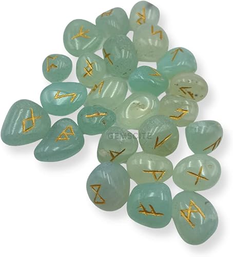Miniatura 10 de GEMSCITE Juego de piedras preciosas grabadas runas 25 piezas con alfabetos Futhark de saúco y 1 péndulo Tamaño 0.591-0.787 in