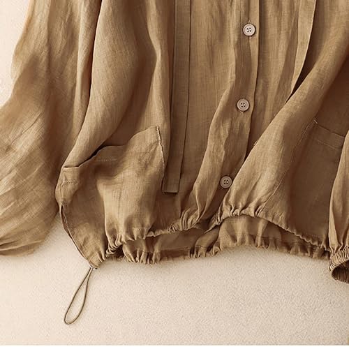 Mzkdieey Women Cotton Linen Sun Protection Hoodie Jacket Drawstring Long Sleeve Button Down Blouse Oversized Hooded Cover Ups4