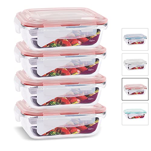 Conjunto 4 Potes Vidro Hermético Marmita Mantimentos 640ml (Vermelho)