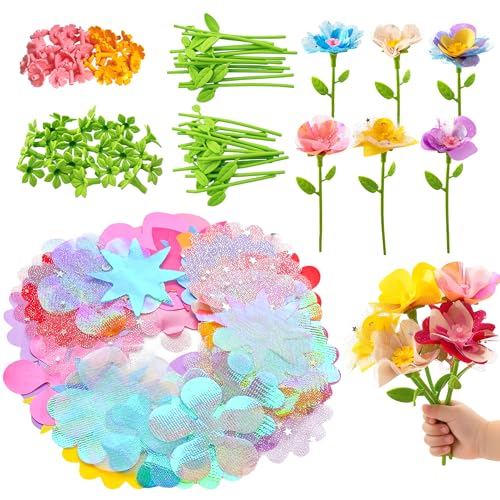 Glowsprout Fabric Flowers for Crafts Refill Kit - DIY Flower Bouquet Accessories with 180 Colorful Parts for Flower Maker - DIY Arts and Crafts Toys for Girls