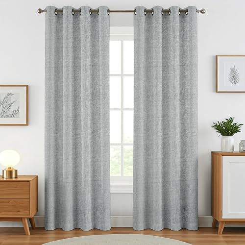Image of Crosshatch Pastel Grey Polyester Window Curtains 5 Feet | Darkening Drapes with Eyelets | Set of 2 Panels for Living Room, Bedroom & Office