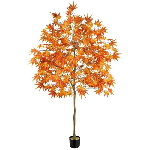 NAHUAA Fall Tree Outdoor 6.5FT Tall Artificial Maple Trees Potted Natural Autumn Tree for Porch Faux...