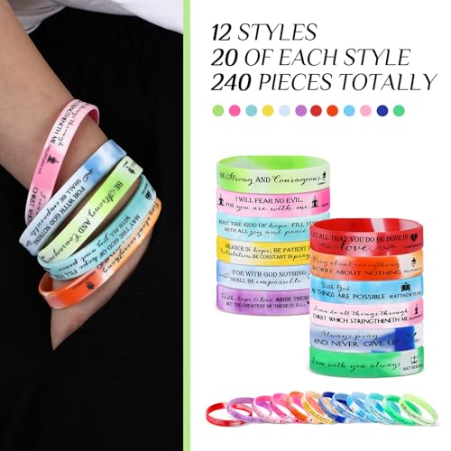 image for Unittype 240 Pcs Bible Verse Silicone Bracelets Bulk Scripture Rubber 
