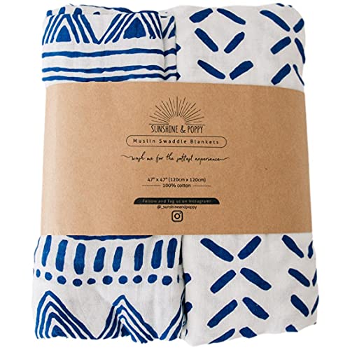Sunshine & Poppy Muslin Baby Swaddle Blankets for Baby Boys or Girls - Stretchy Swaddle Blankets - Gender Neutral Baby Registry or Baby Shower Newborn Receiving Blankets