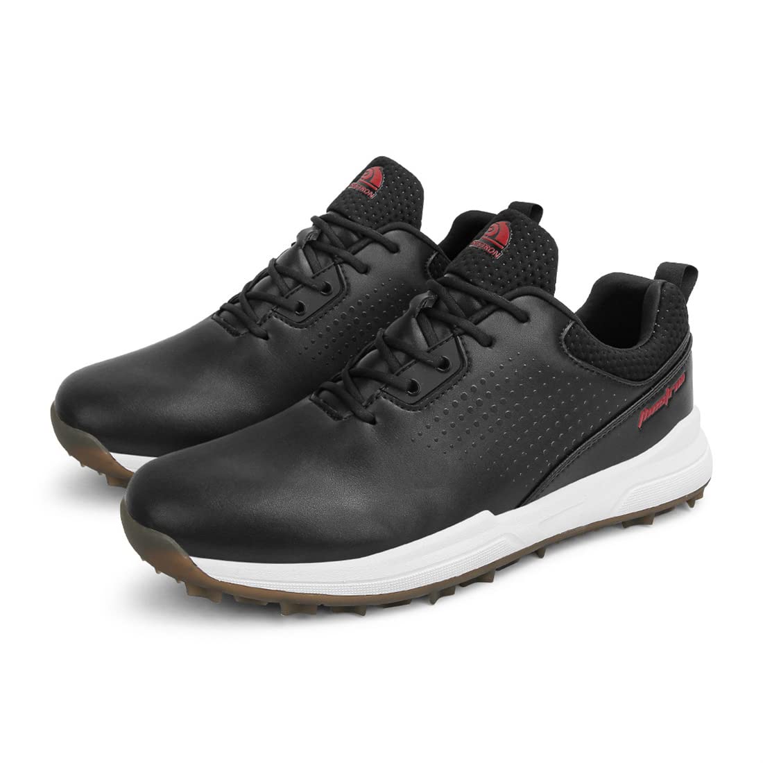 VEACAM Mens Casual Golf Shoes Comfy Walking Trainers Leather Non-Slip Spikeless Golf Sports Sneakers,Black,10