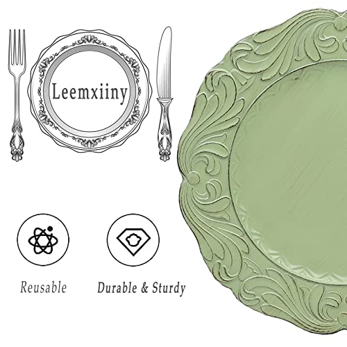 Leemxiiny Antique Green Charger Plates With Embossed Edge, Plastic Flora Decorative Chargers For Dinner Plates Set Of 6 Bulk Wedding For Table Setting, Party, Holiday #TOP3