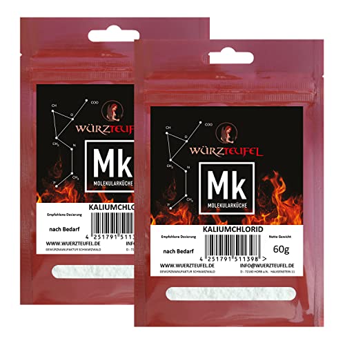 Kaliumchloride, kaliumzout in levensmiddelenkwaliteit, dieet - zoutvervanging, KCL, E508. 2 zakjes van elk 60 g (120 g)