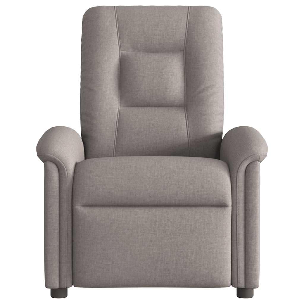 Relaxsessel Taupe Stoff, verstellbar bis 135 Grad, mit Armlehne und Rückenlehne, Holz Metall Gestell, gepolstert für Wohnzimmer Büro Gästeecke, 77 x 91,5 x 96 cm