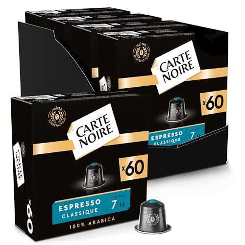 CARTE NOIRE - Capsules de Café Espresso Classique N°7 Compatibles Nespresso® - Café Arabica - Lot de 4 x 60 Capsules Aluminium - Fabriqué en France