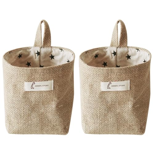 Amosfun 2pcs Hanging Storage Bags Set - Cotton Linen Door Back Organizer for Home Sundries, Ideal for Wall Hanging, Small Baskets for Organizing