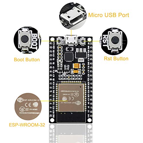 WayinTop 2pcs ESP32 ESP-32S ESP-WROOM-32 WiFi Development Board 2.4 GHz Dual Cores WLAN WiFi + Bluetooth 38 Pin Microcontroller + 1M Micro USB Cable for Arduino IDE - Thumbnail 3